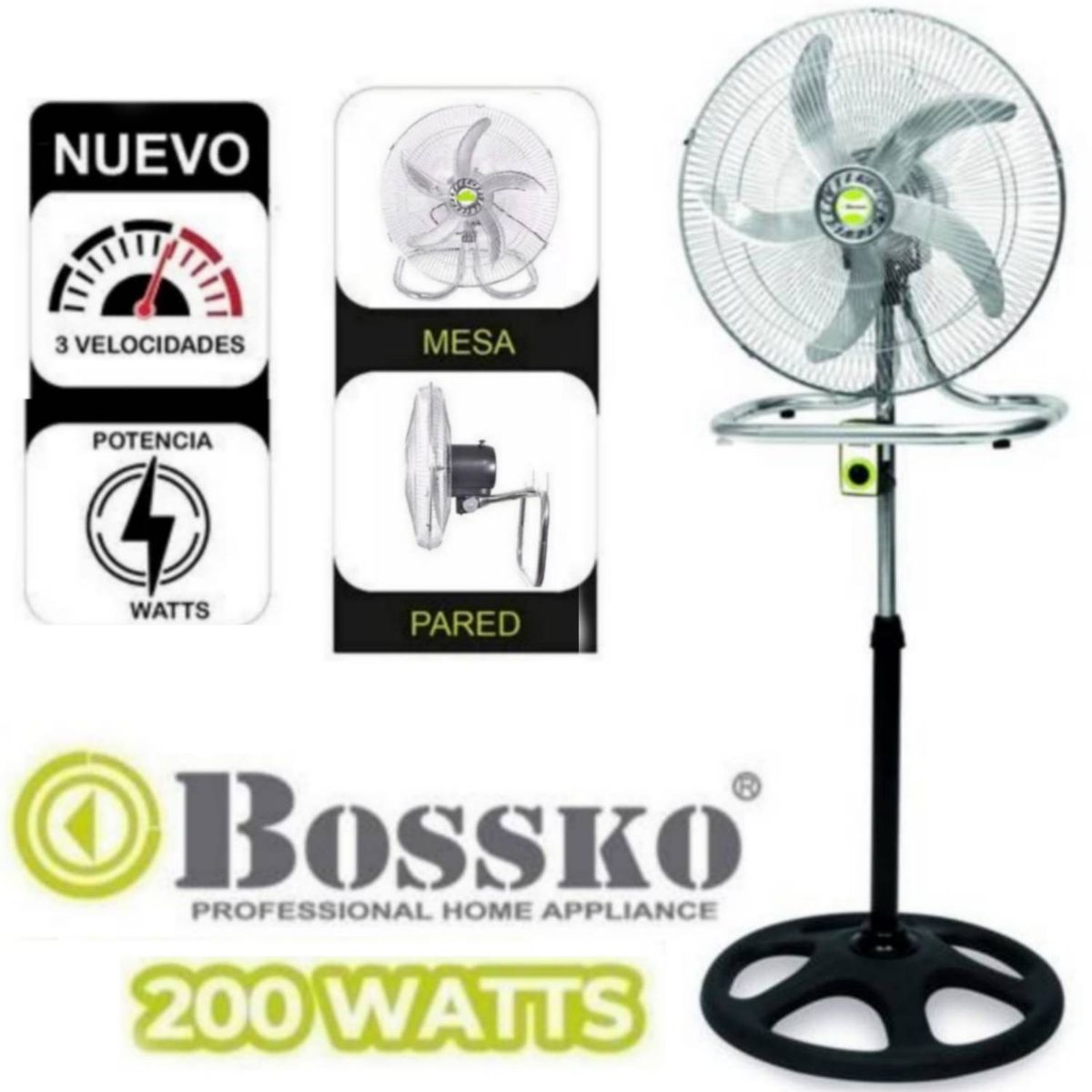 BOSSKO - Ventilador de 5 Aspas 3en1 De 18? 200W Bossko BK-8219IV