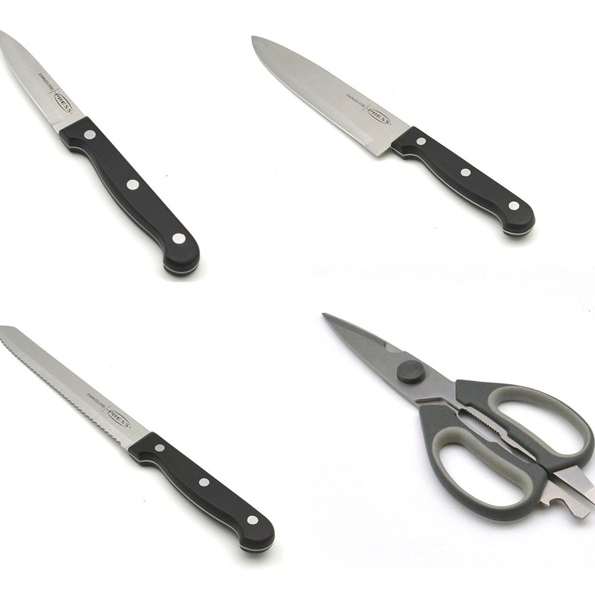 PRESS - Set de Cuchillos 3 Piezas y Tijera Multiuso - PRESS