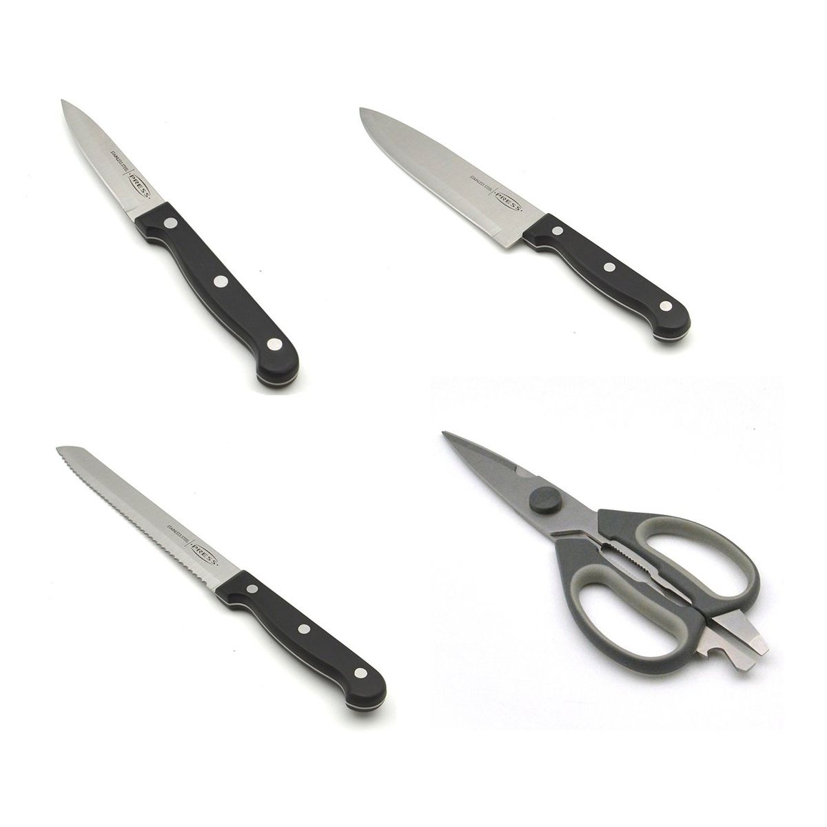 PRESS - Set de Cuchillos 3 Piezas y Tijera Multiuso - PRESS