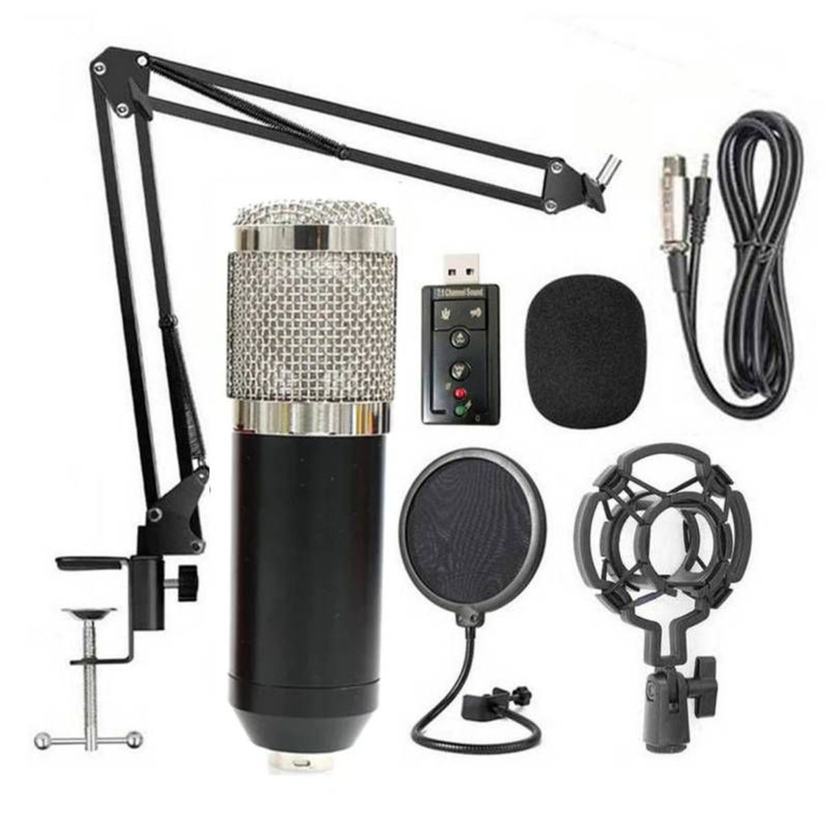 ITELSISTEM - Kit Microfono Condensador Profesional Brazo Soporte Antipop Estudio