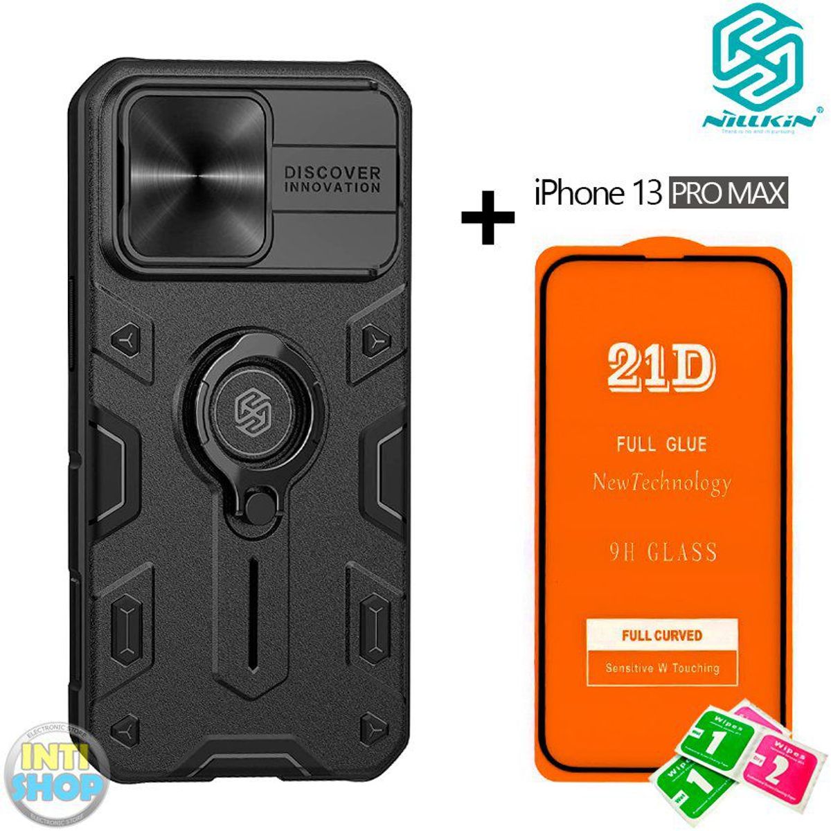 NILLKIN - Case Armor Funda Nillkin + mica de vidrio iphone 13 pro max - negro