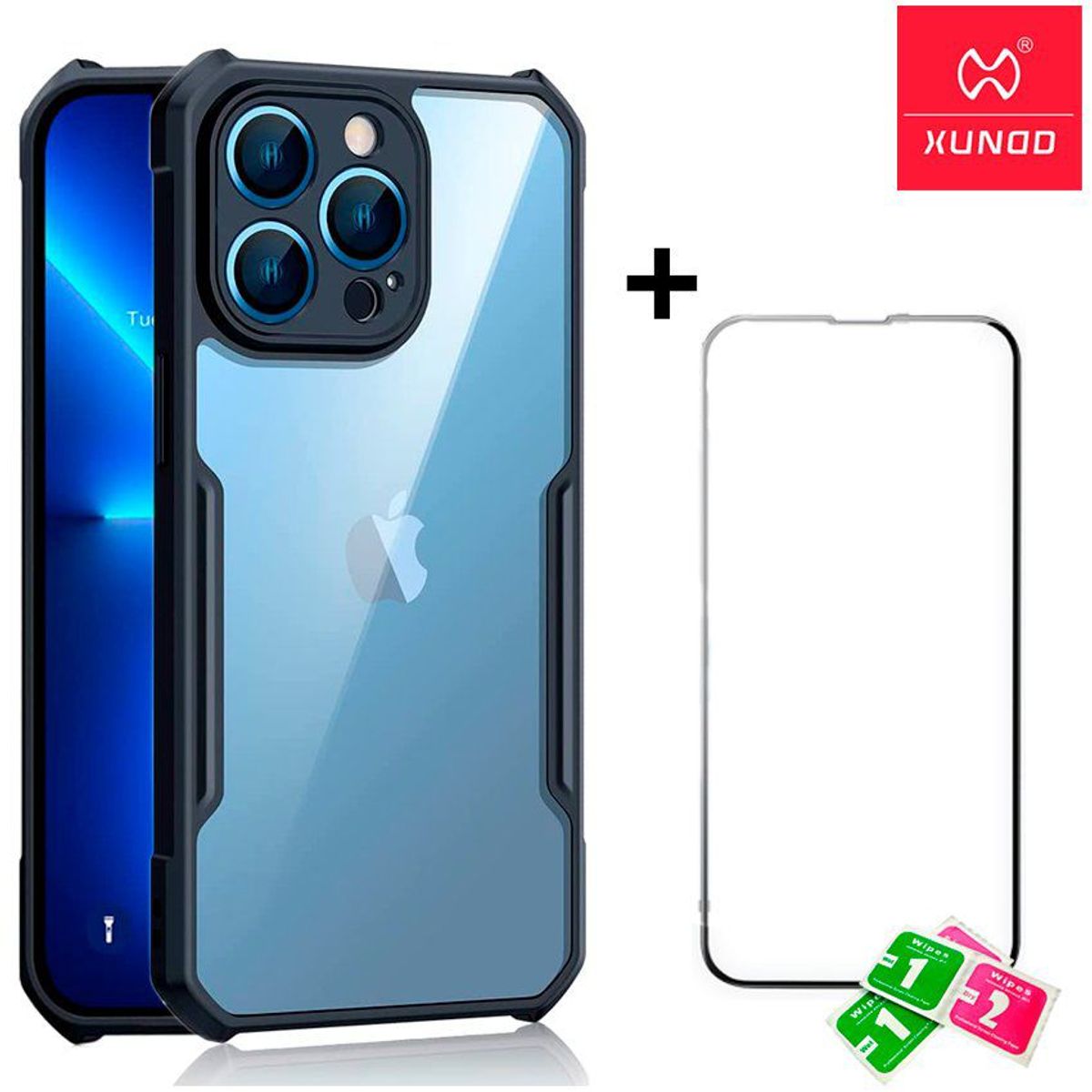 XUNDD - Case funda iPhone 13 pro xundd + mica de vidrio  - negro transparente