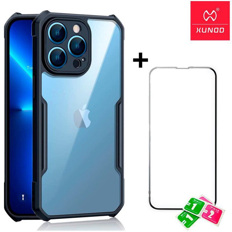 XUNDD - Case funda iPhone 13 pro xundd + mica de vidrio  - negro transparente