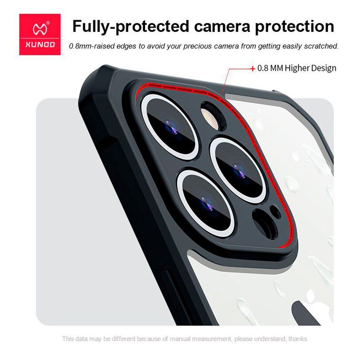 XUNDD - Case funda iPhone 13 pro xundd + mica de vidrio  - negro transparente