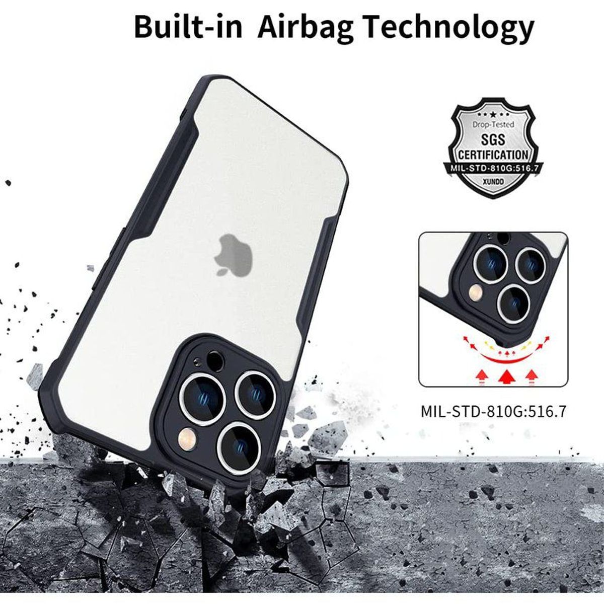 XUNDD - Case funda  iPhone 13 pro max Anti impacto Xundd + mica vidrio - negro