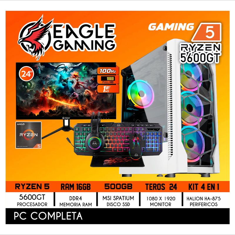 AMD - PC GAMER COMPLETARYZEN 5 5600GT ram 16gb ssd 5000gb MONITOR 24 FHD KIT