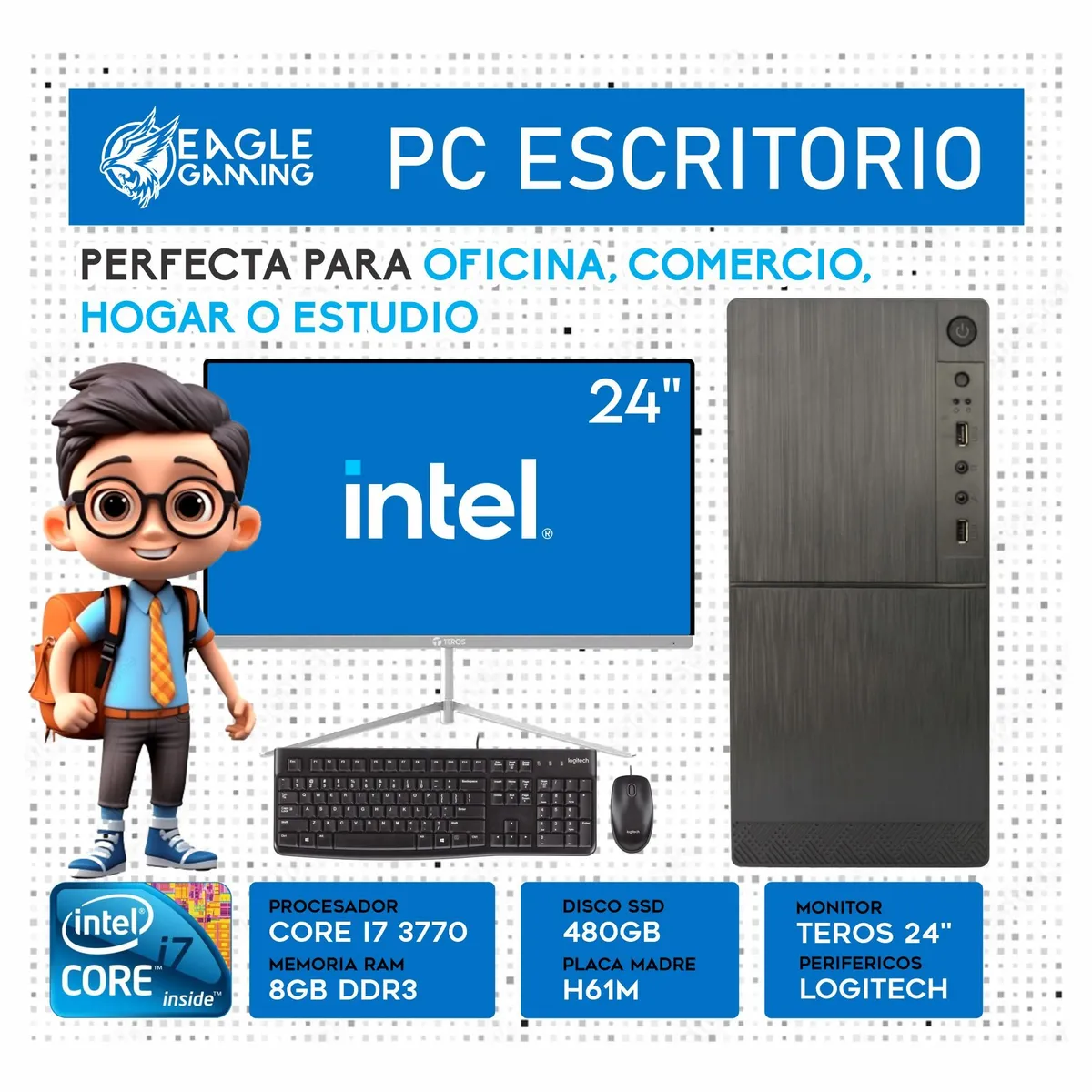 INTEL - Computadora pc intel core i7 3770 3.4 ghz ram 16gb + ssd 480gb monitor 24 fhd