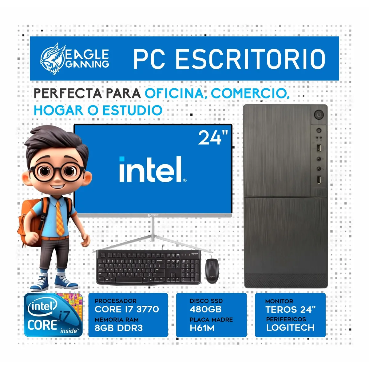 INTEL - Computadora pc intel core i7 3770 3.4 ghz ram 16gb + ssd 480gb monitor 24 fhd