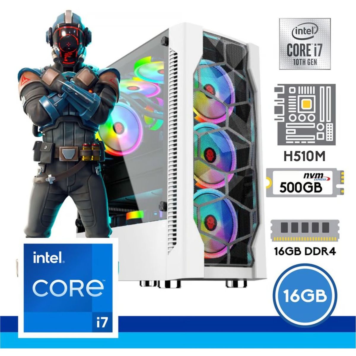 INTEL - Cpu procesador intel core i7 10700 2.9/4.8ghz 10ma g, discos ssd 500gb , ram 16