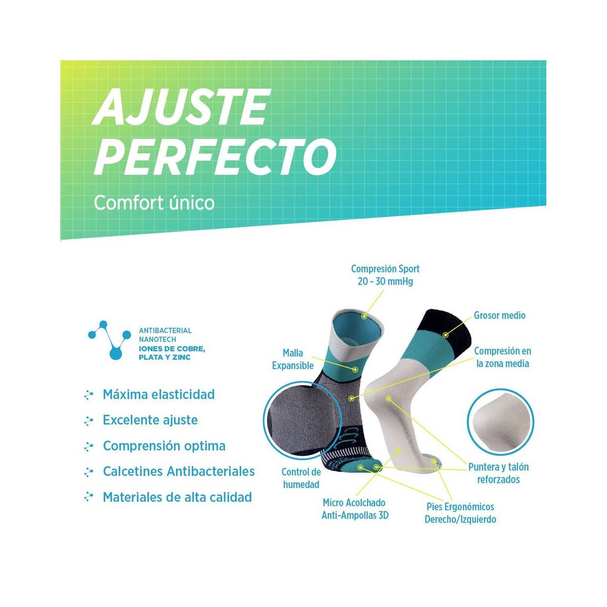 SILVERA NANOTECH - Medías de compresion ciclismo running, 2 pack