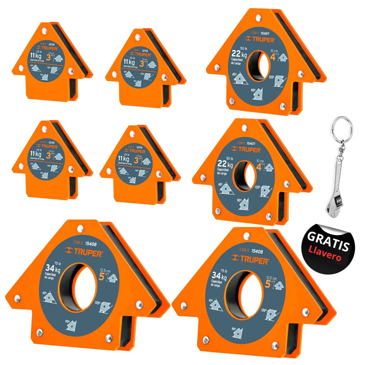 TRUPER - Escuadra magnética para soldar, 8 piezas, Truper