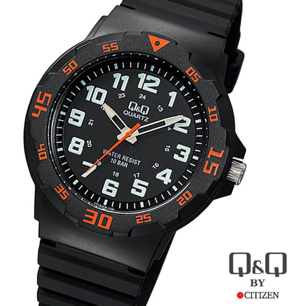 Q AND Q - Reloj Deportivo qq Analógico resistente al agua 10bar - Negro