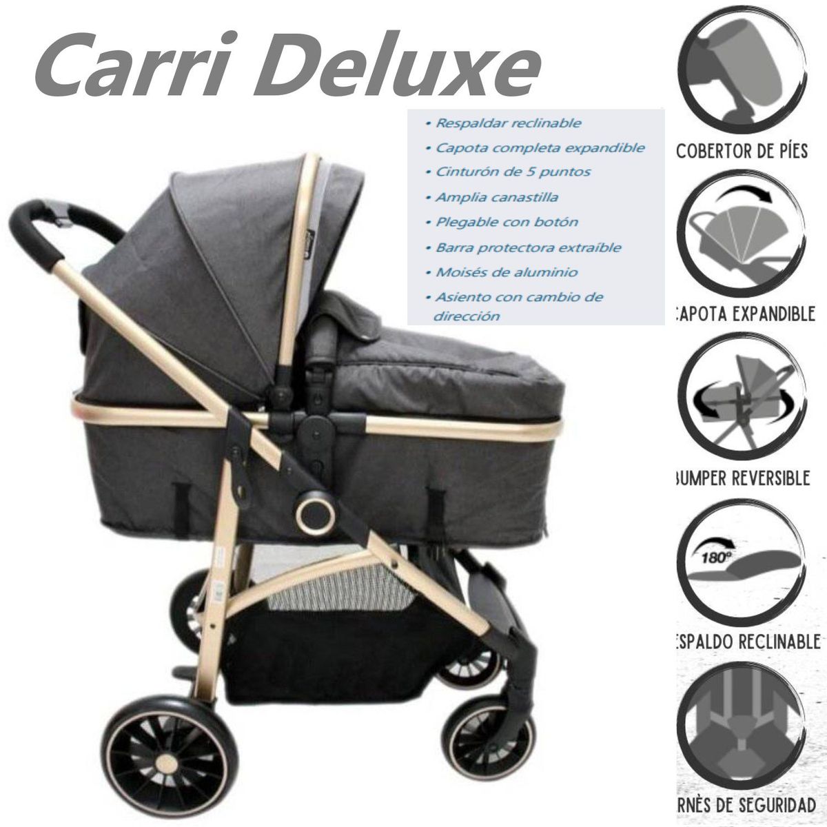 EBABY - Coche de Paseo Moises Aluminio Carri Deluxe EB129 Gris
