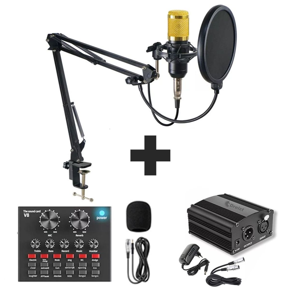 DREIZT - Combo Micrófono Bm800 con Consola y Phantom Power Dreizt