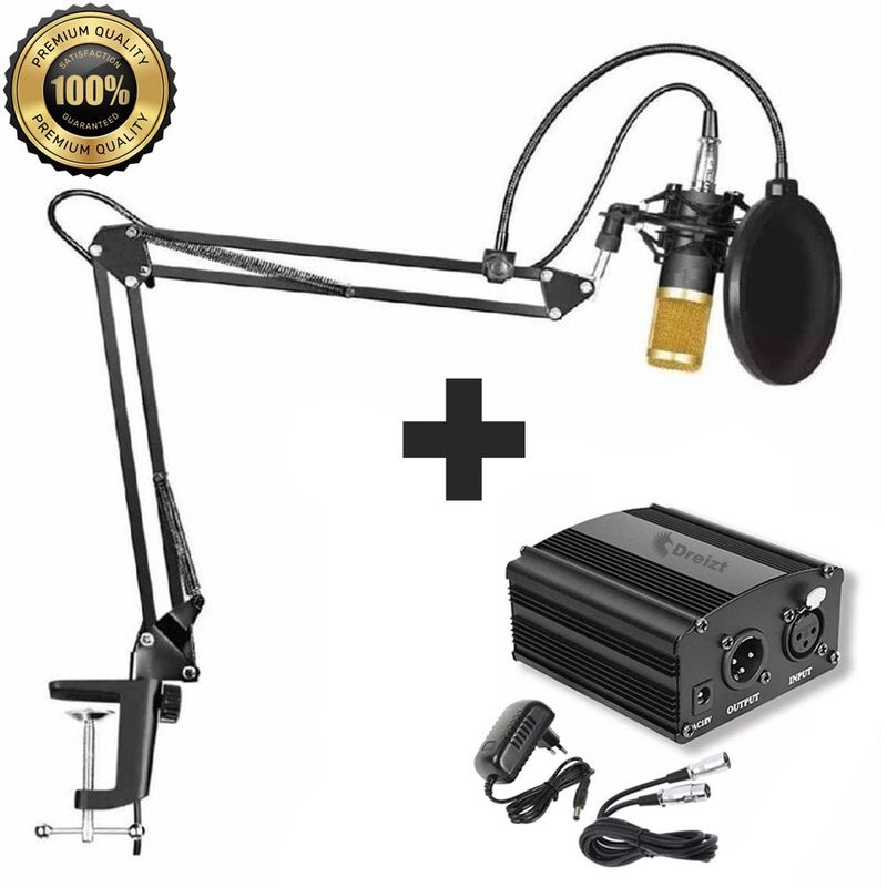 DREIZT - Combo Micrófono Bm800 profesional y Phantom Power Dreizt