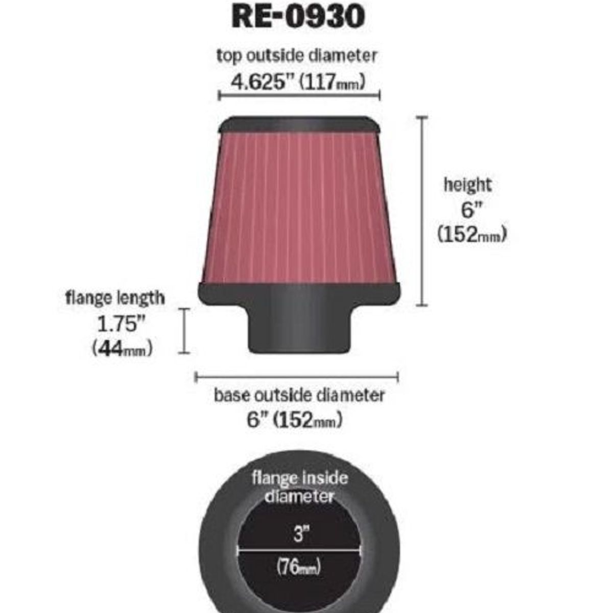 K&N - FILTRO DE AIRE KN 3 PULGADAS RE-0930
