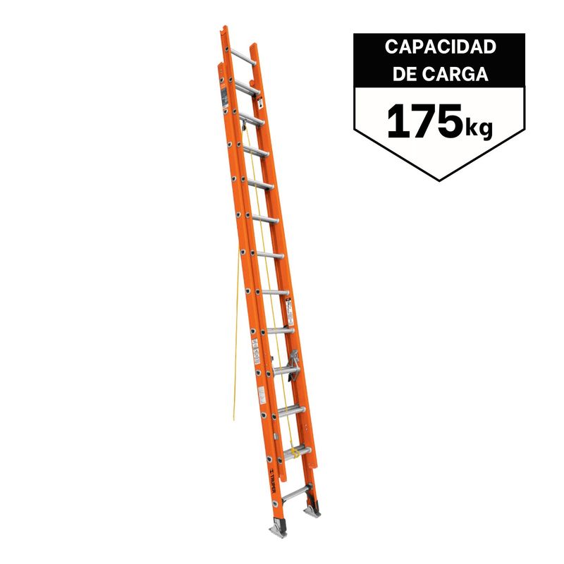TRUPER - Escalera Telescópica 24 peldaños fibra de vidrio soporta 175 Kg Truper