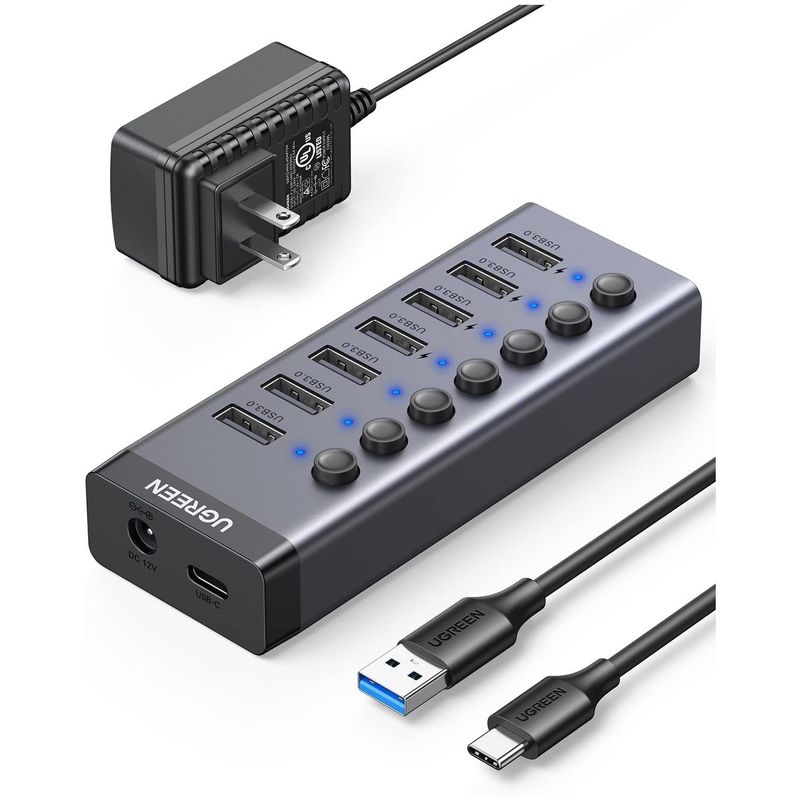 UGREEN - Ugreen Hub de 7 Puertos USB 3.0 Adaptador Interruptor LED CM481 90305