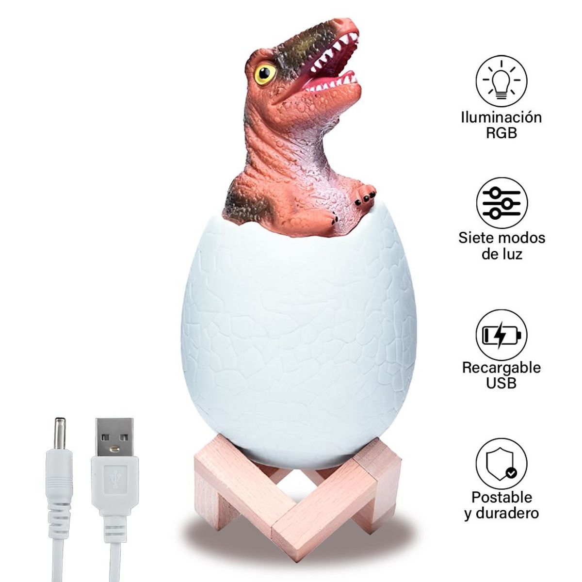 MINARI - Lámpara Táctil Huevo de Dinosaurio Niños LED Multicolor -Velociraptor