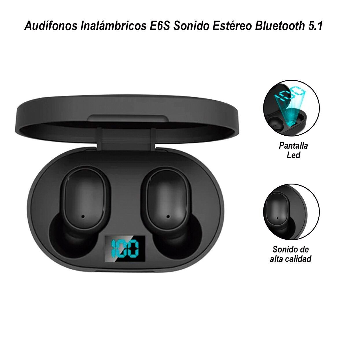SASARU - Audífonos Inalámbricos E6S Sonido Bluetooth 5.1 negro