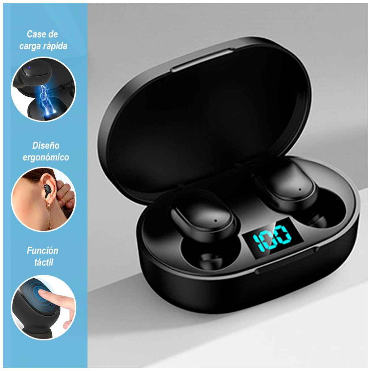 SASARU - Audífonos Inalámbricos E6S Sonido Bluetooth 5.1 negro