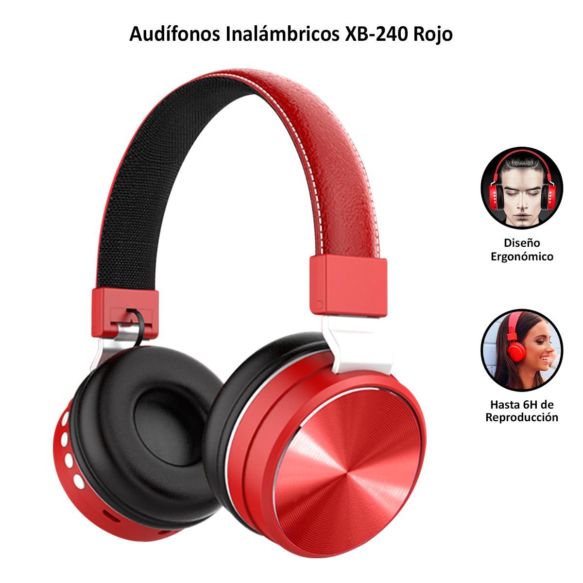 GENERICO - Audífonos Bluetooth Inalámbricos On Ear XB-240 Rojo