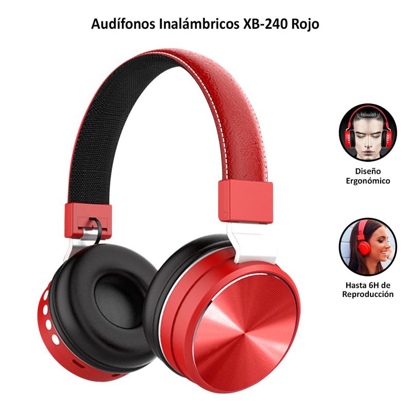 GENERICO - Audífonos Bluetooth Inalámbricos On Ear XB-240 Rojo