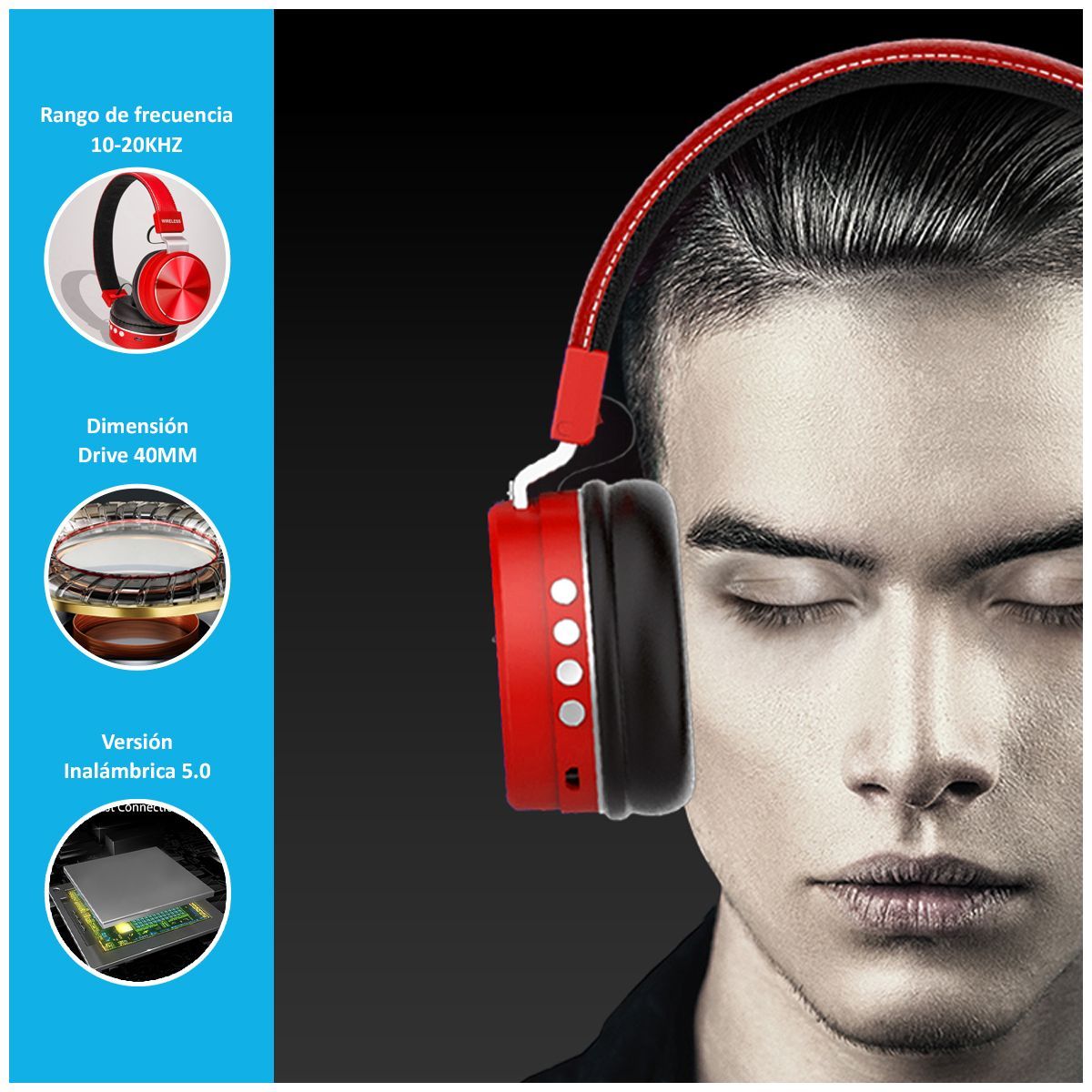 GENERICO - Audífonos Bluetooth Inalámbricos On Ear XB-240 Rojo