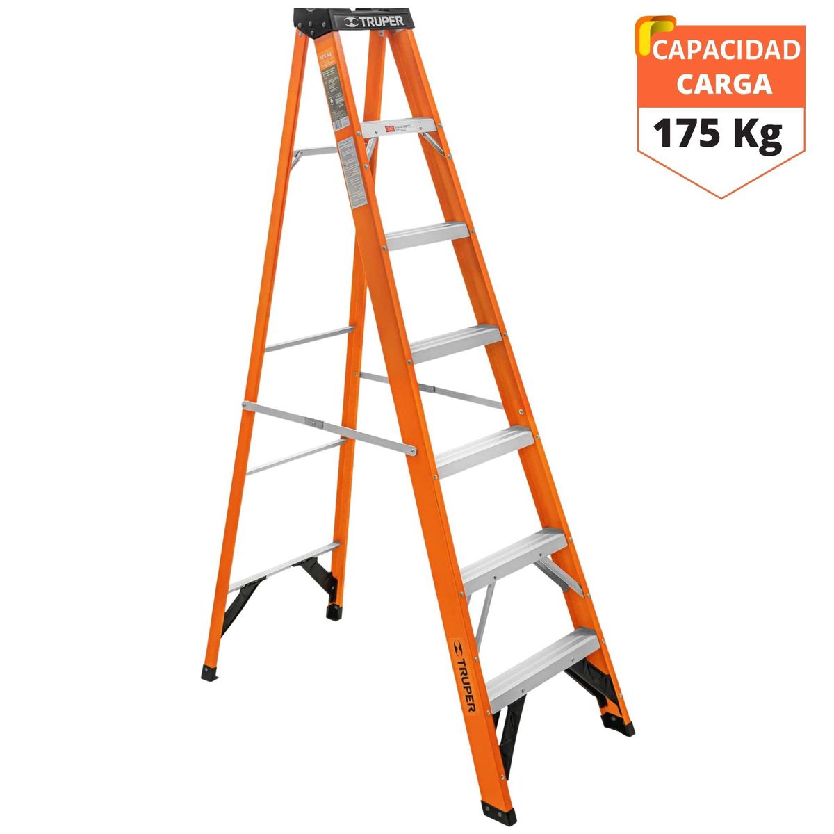 TRUPER - Escalera tijera fibra de vidrio 6 peldaños soporta 175 kg Truper.