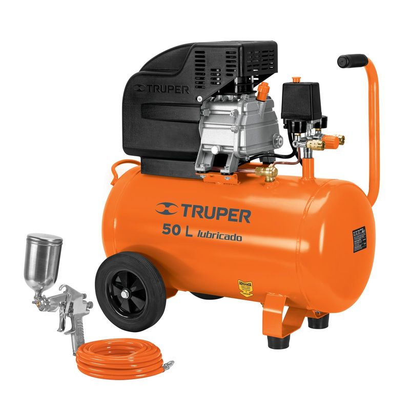 TRUPER - Combo Compresora de aire 50 Litros Manguera y Pistola pintar Truper