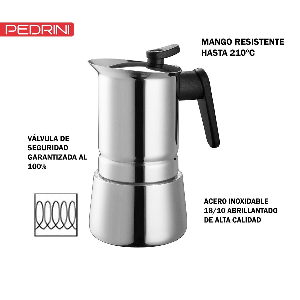 PEDRINI - Cafetera italiana acero inox 4z inducción STEEL MOKA PEDRINI