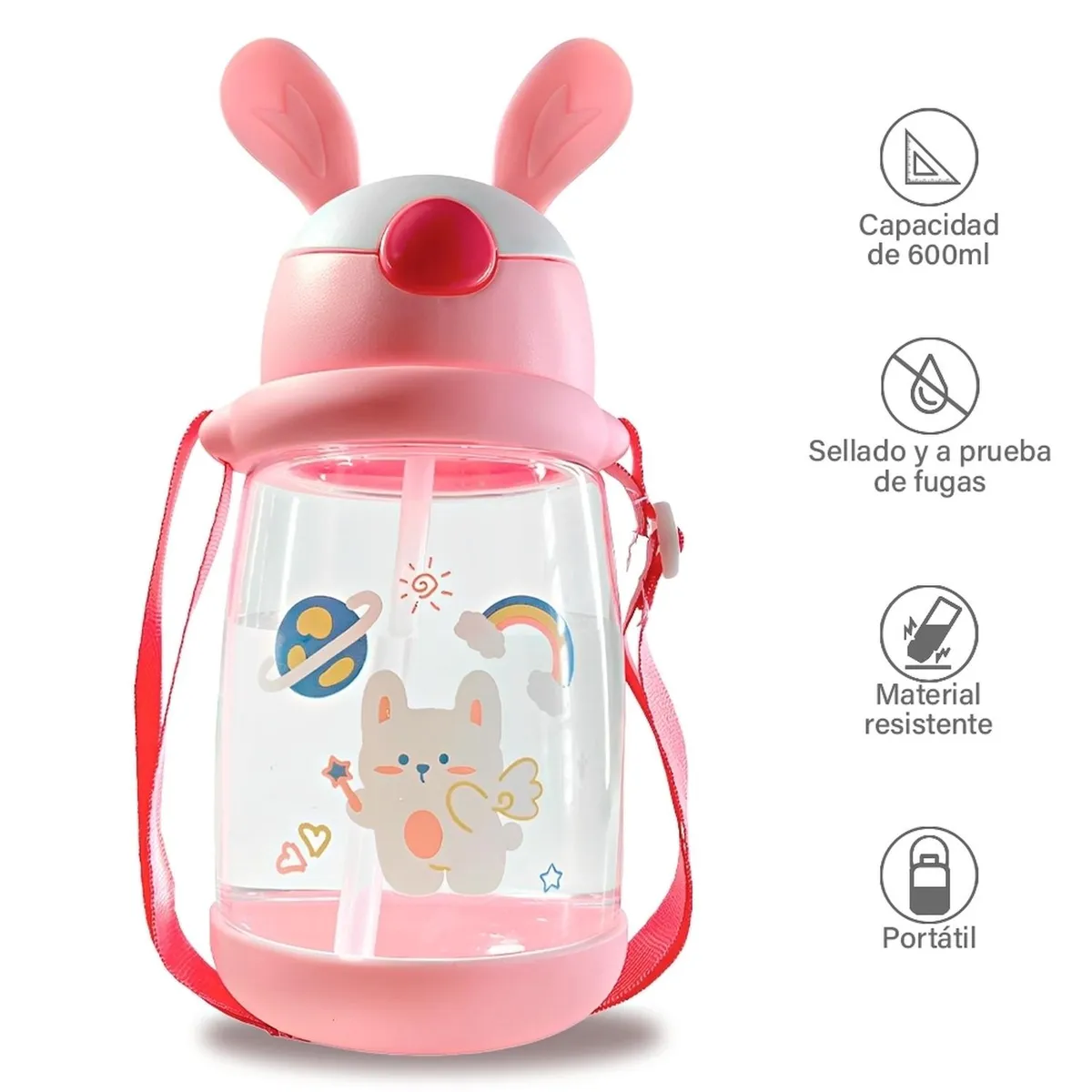 MINARI - Botella Tomatodo Anti Derrame para Niños Rosa 958T.