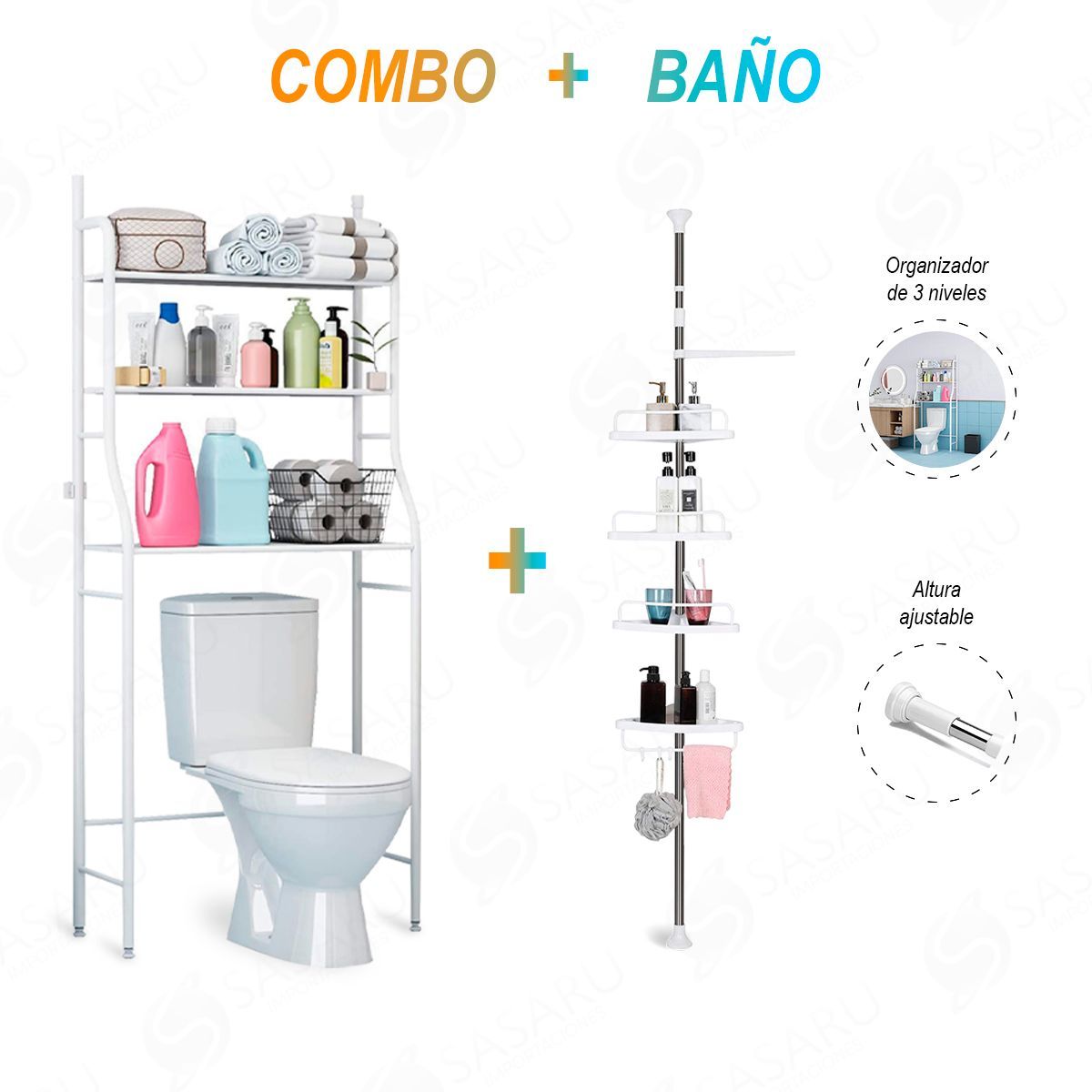 GENERICO - Estante de Baño 3 Niveles+Esquinero 4 Niveles Ajustable