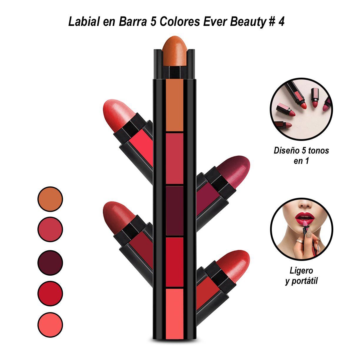 GENERICO - Labial en Barra 5 Colores Ever Beauty Color 04.