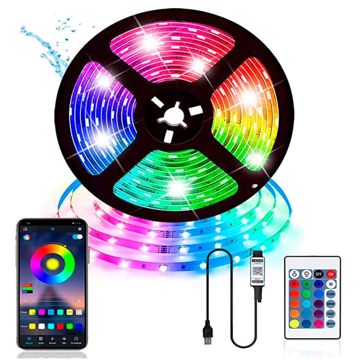 SEISA - Cinta luz led RGB 5 M + App Bluetooth Con Control Smart TV Decoration