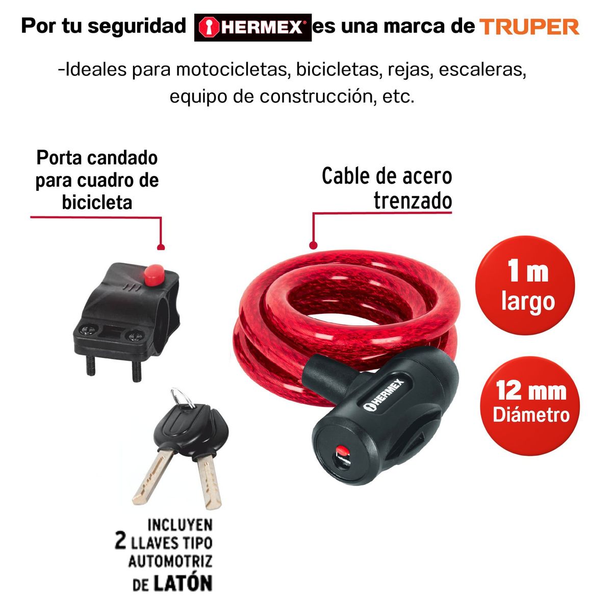 TRUPER - Kit Candado cadena Mini inflador para bicicleta