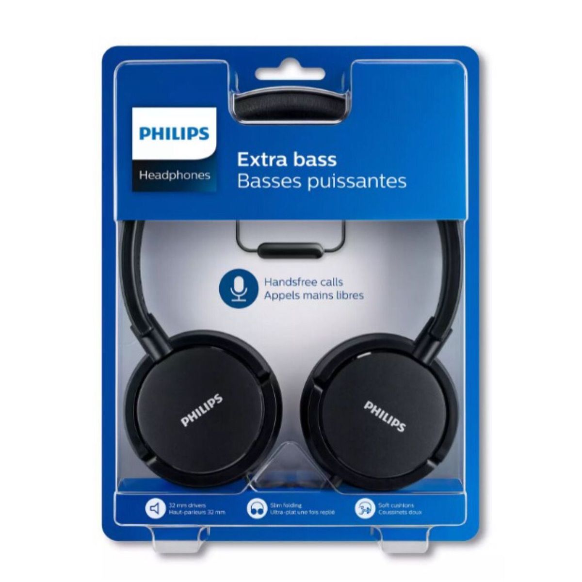 PHILIPS - AUDÍFONO PHILIPS CON MICROFONO SHL5005BK EXTRA BASS PEGABLE NEGRO