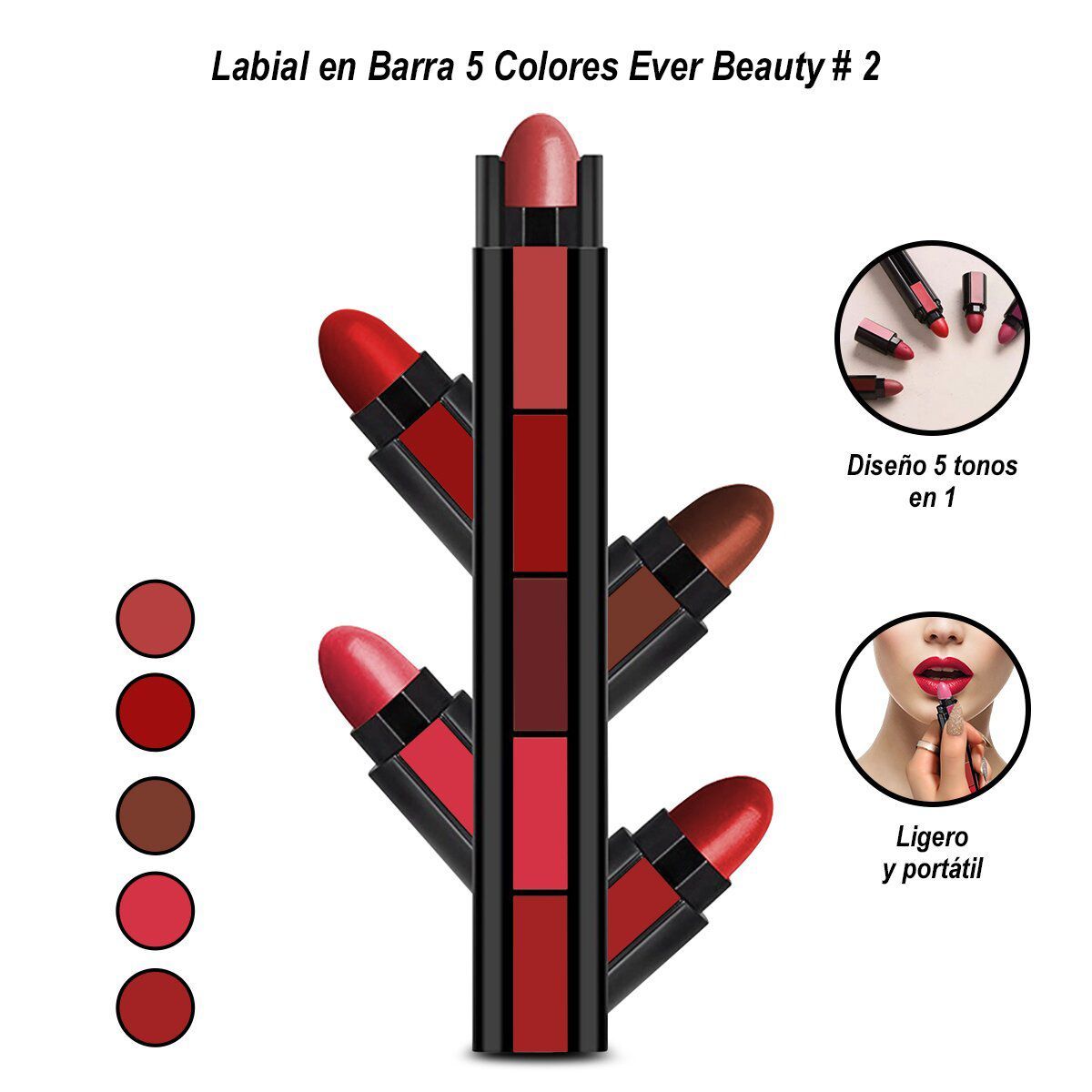 GENERICO - Labial en Barra 5 Colores Ever Beauty Color 02.