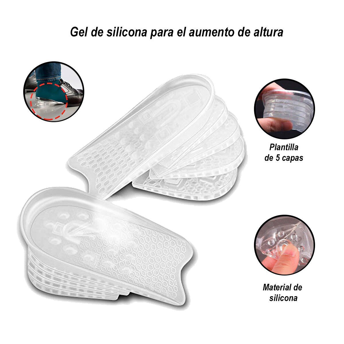 GENERICO - Plantillas para Estatura de Gel Transparente 5cm