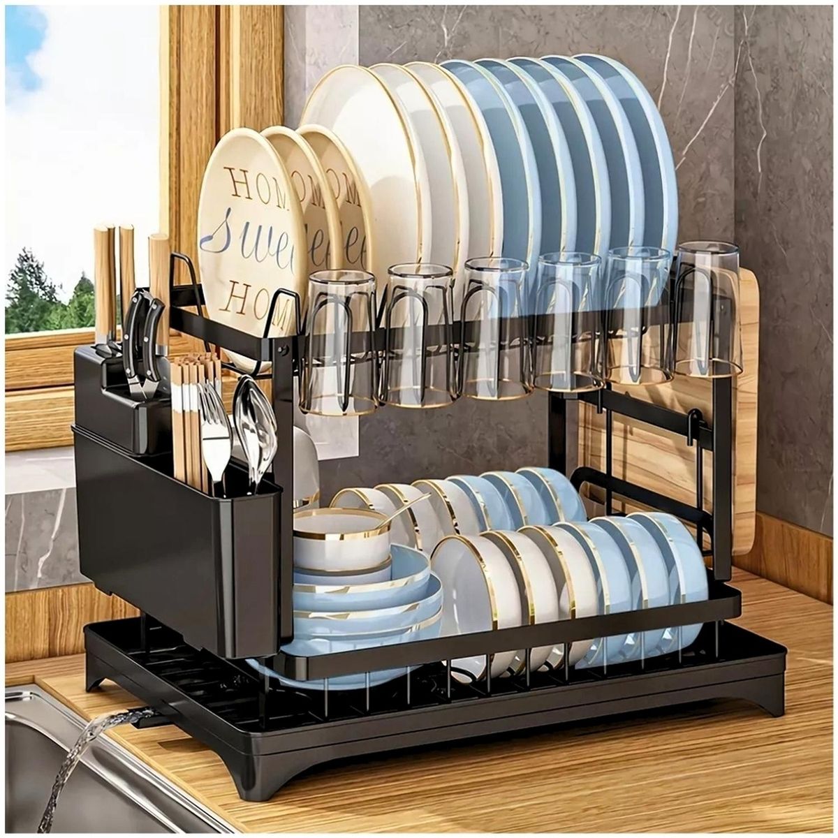 MINARI - Estante Escurridor de Platos Porta Vasos Cubiertos Premium 41E