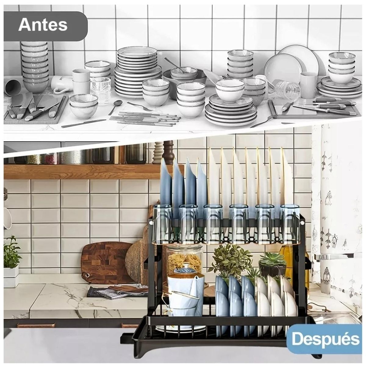 MINARI - Estante Escurridor de Platos Porta Vasos Cubiertos Premium 41E