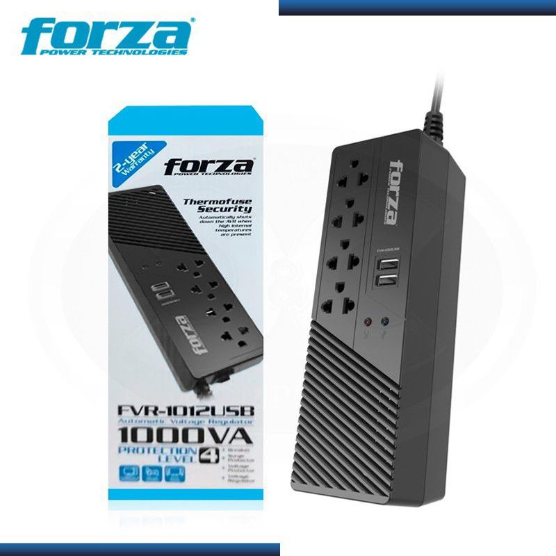 FORZA - ESTABILIZADOR FORZA 4 TOMAS  FVR-1012-USB, 1000VA/500W