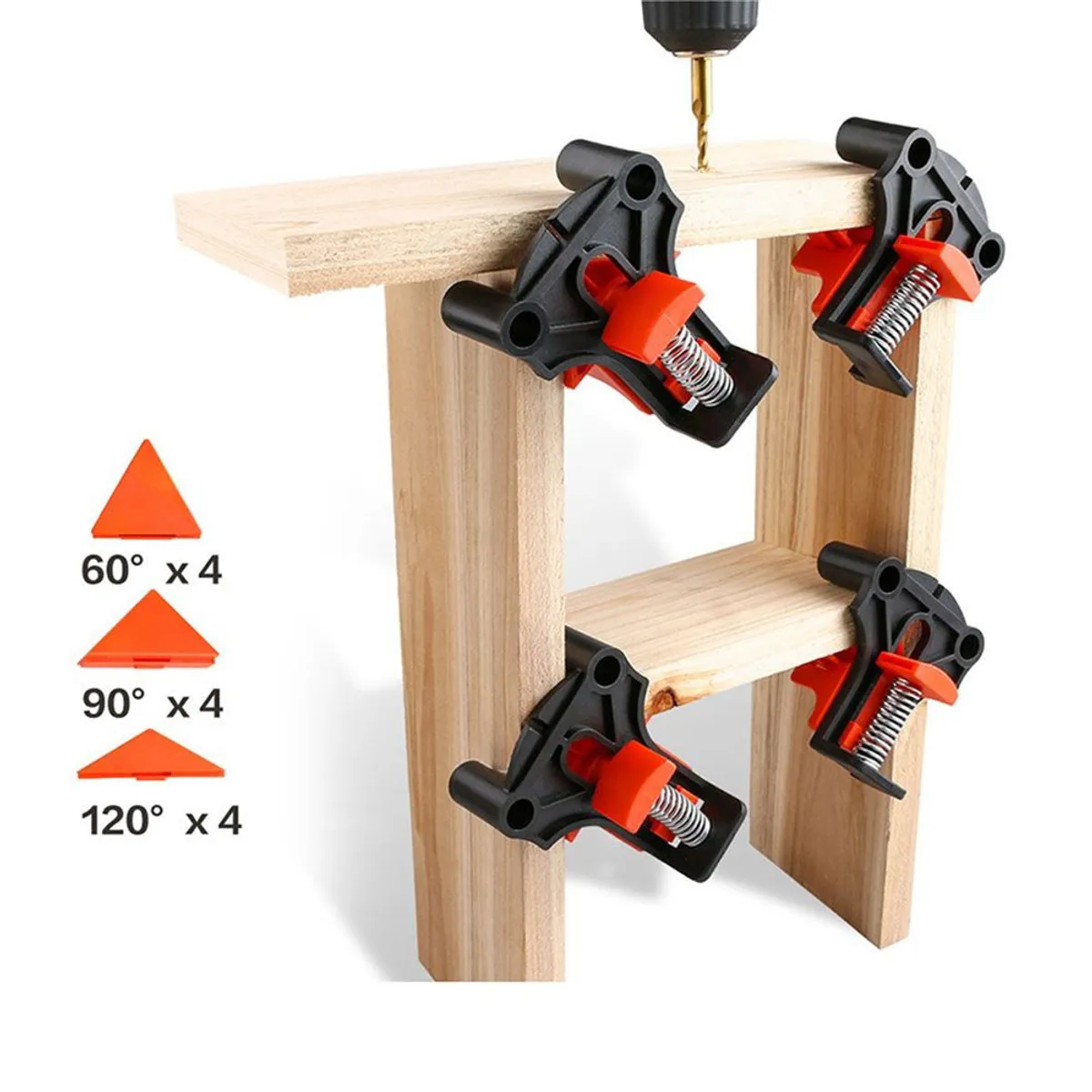 GENERICO - Prensa Esquinera con Resorte Multi Ángulo de 60/90/120º – 4 Piezas