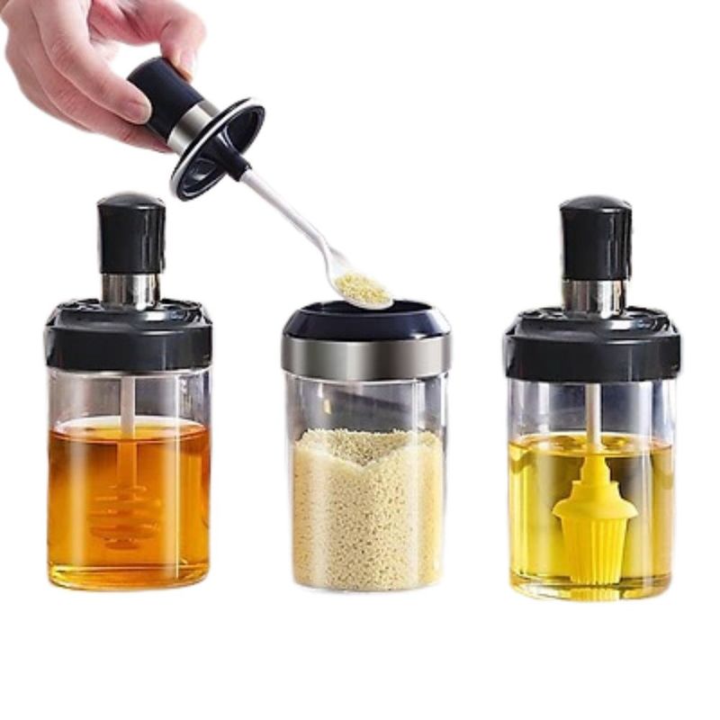 INSPIRA - Set de 5 Condimenteros Especieros Frasco de Vidrio con Cuchara