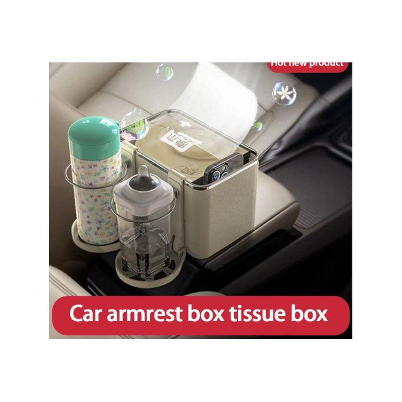 GENERICO - Caja portavasos multifuncional de almacenamiento para auto