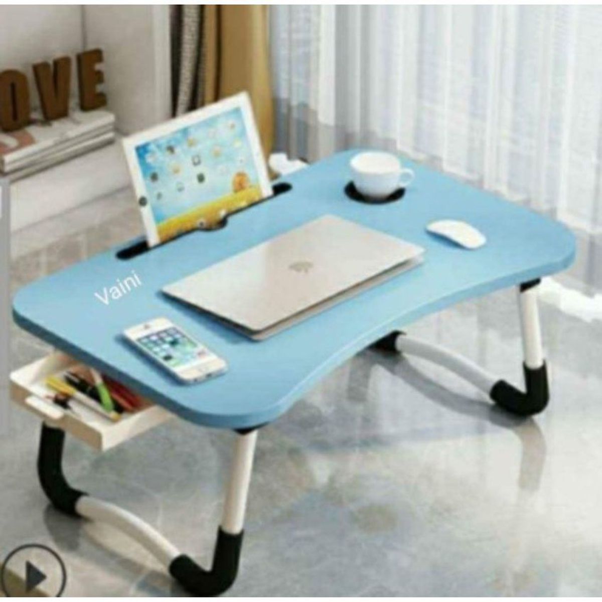 GENERICO - Mesa de laptop plegable con cajon  - celeste de calidad