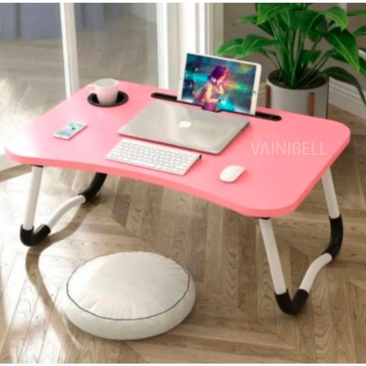 GENERICO - Mesa de laptop plegable con portavaso -rosado de calidad