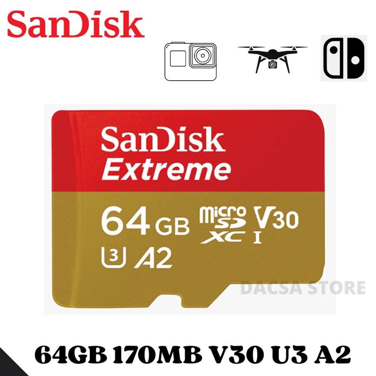 SANDISK - Memoria microsd sandisk extreme 64gb 170mb/s  dorado