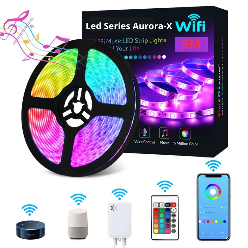 GENERICO - Cinta LED WiFi 5 Metros RGB Smart Hogar Alexa Google Assistant IP65