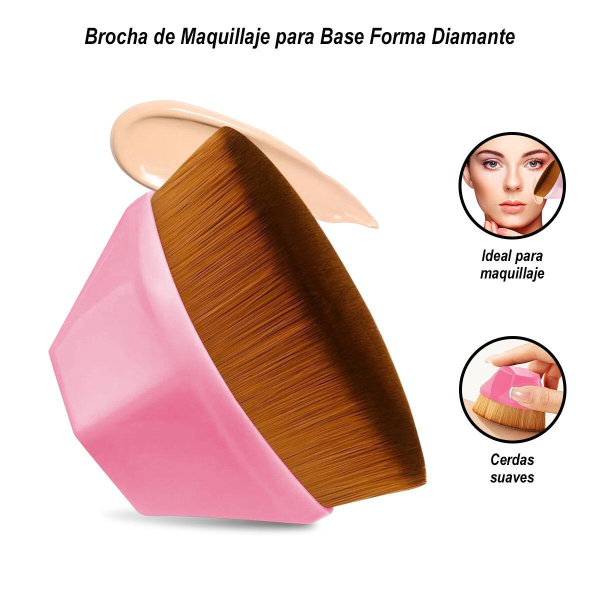 GENERICO - Brocha de Maquillaje para Base Forma Diamante Rosado
